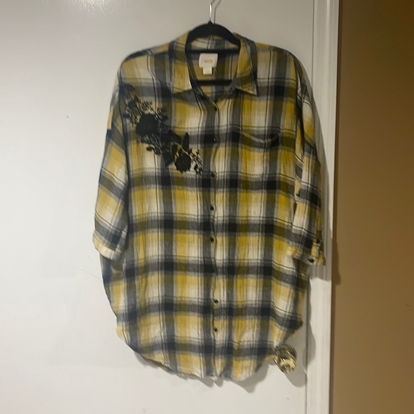 Anthropologie Maeve Yellow Plaid Button Down Blouse Large - Picture 1 of 10